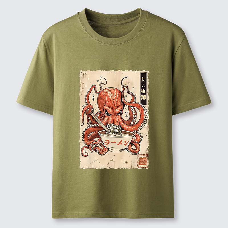 Tokyo-Tiger Retro Octopus Eating Ramen Classic T-Shirt