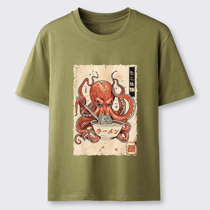Tokyo-Tiger Retro Octopus Eating Ramen Classic T-Shirt