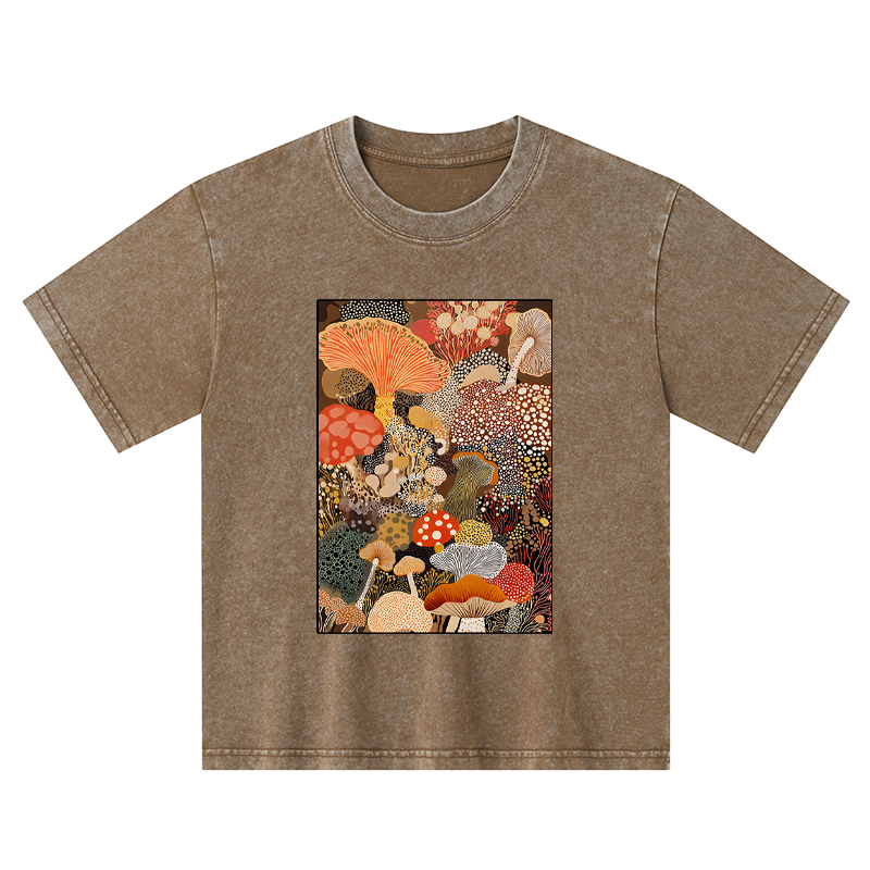 Tokyo-Tiger Psychedelic Mushroom Paintings Kids Washed T-Shirt