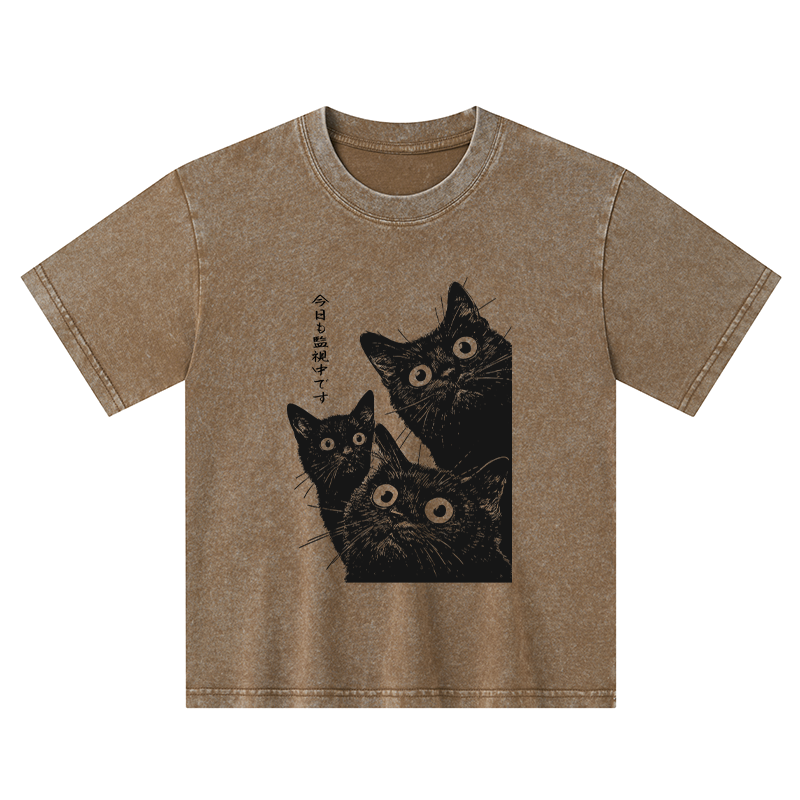 Tokyo-Tiger Three Cats Are Watching You Today Kids Washed T-Shirt