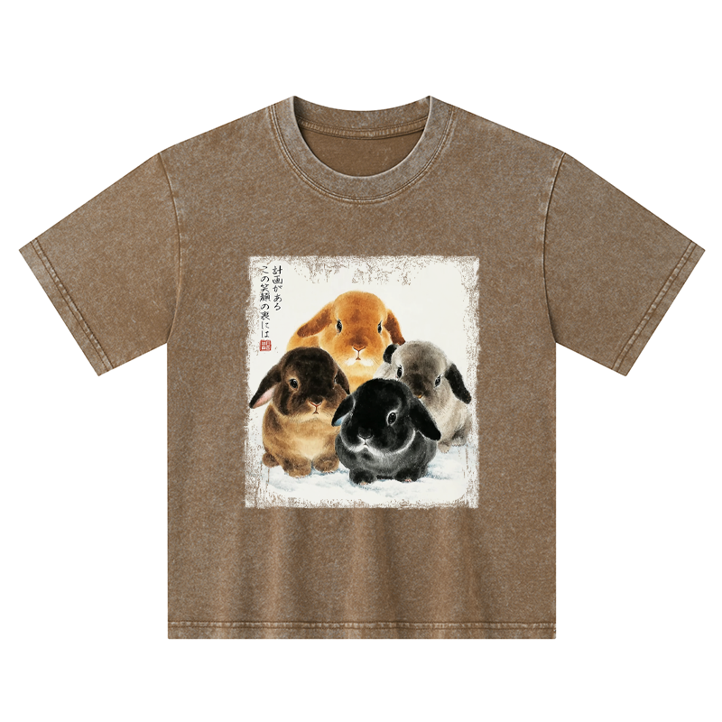 Tokyo-Tiger The Ink Wash Rabbit Is Watching You Kids Washed T-Shirt