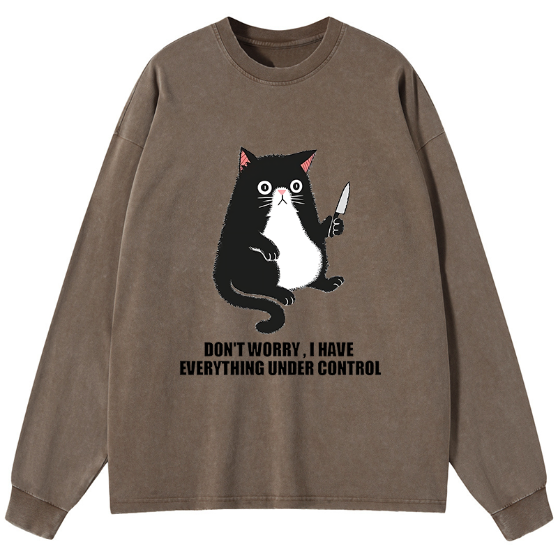 Tokyo-Tiger Cat Said Don't Worry Washed Long Sleeve T-Shirt