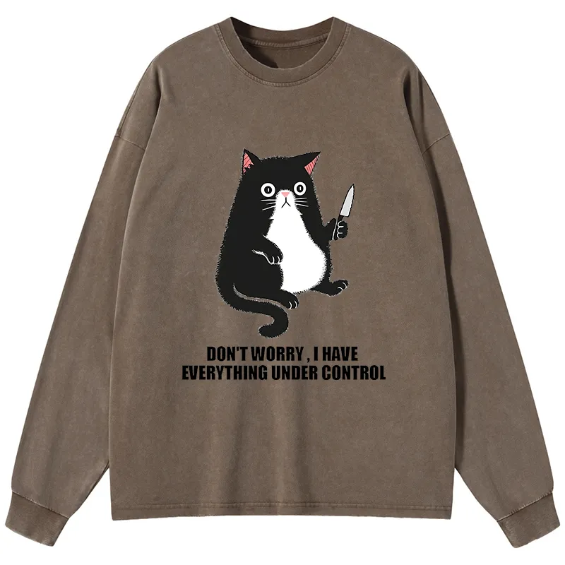 Tokyo-Tiger Cat Said Don't Worry Washed Long Sleeve T-Shirt