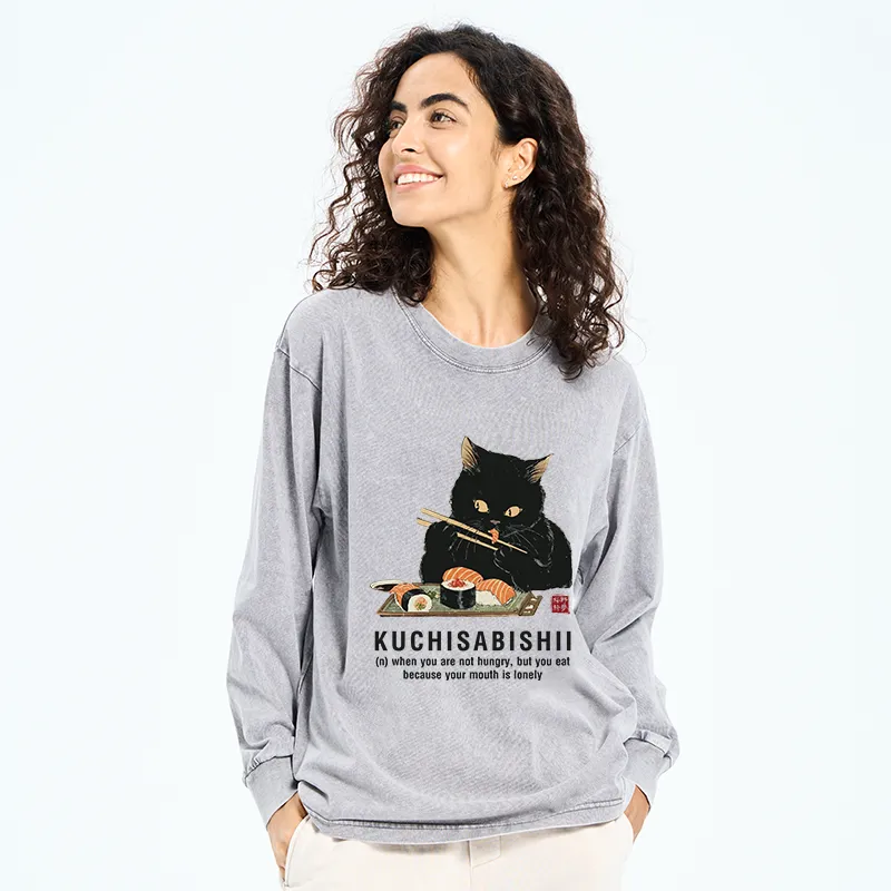 Tokyo-Tiger Cat：Not Hungry, Just Bored Washed Long Sleeve T-Shirt