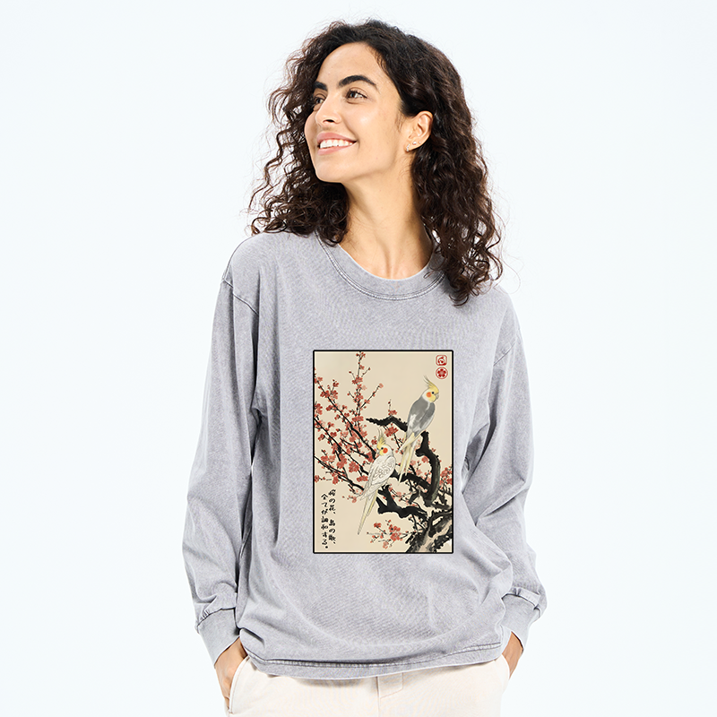 Tokyo-Tiger Whispers of Silent Blossoms Washed Long Sleeve T-Shirt