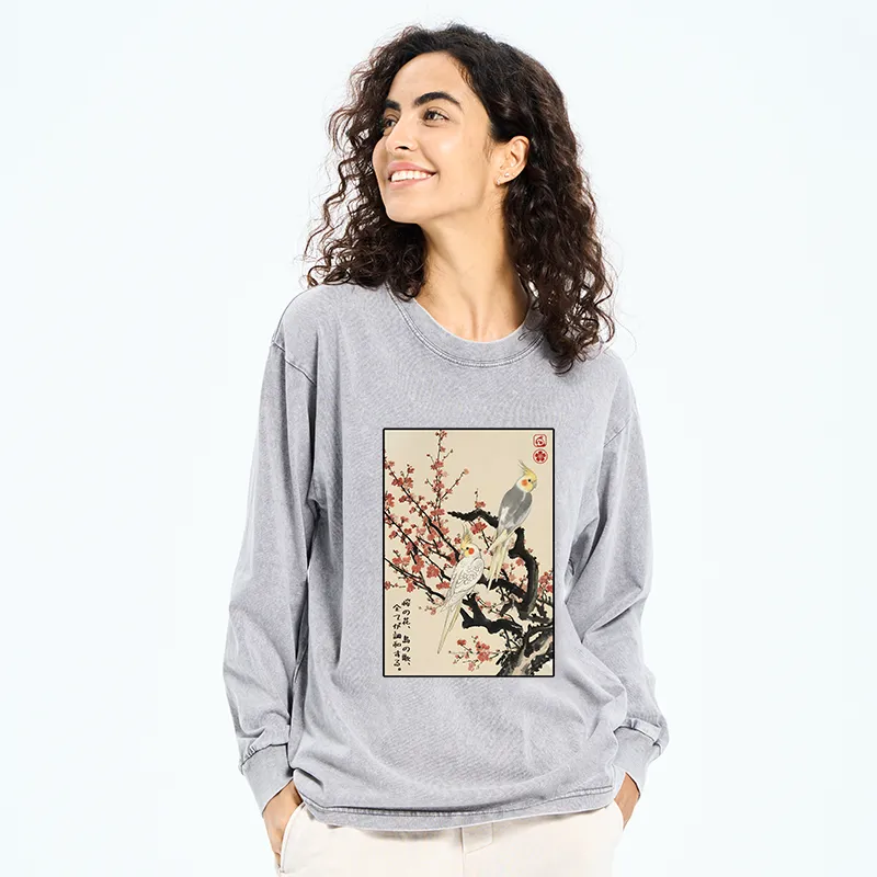Tokyo-Tiger Whispers of Silent Blossoms Washed Long Sleeve T-Shirt
