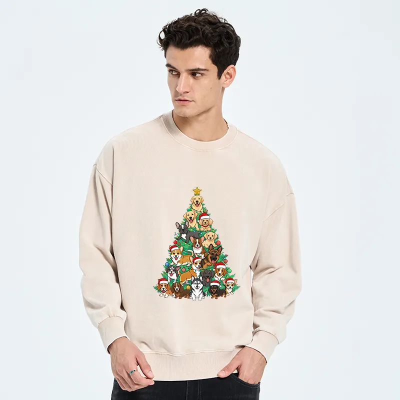 Tokyo-Tiger Christmas Tree Dog Funny Washed Sweatshirt