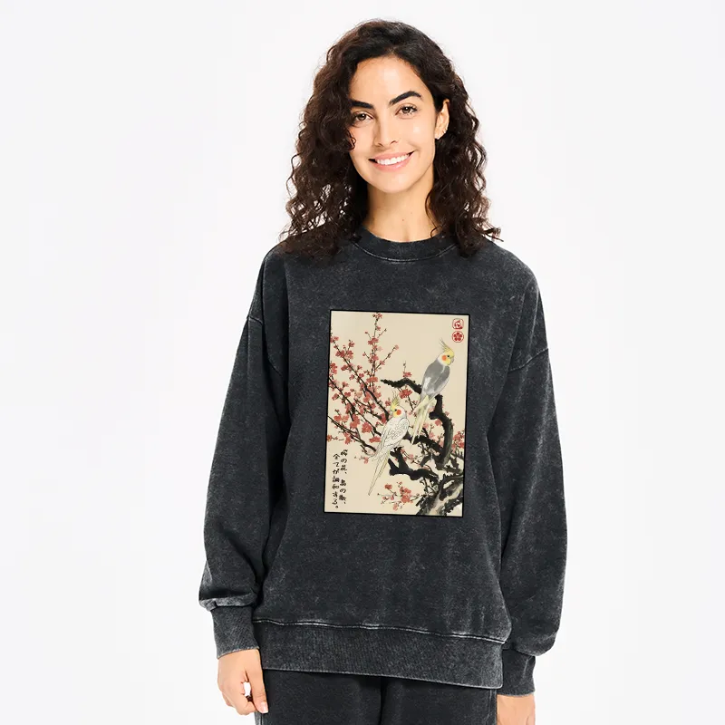 Tokyo-Tiger Whispers of Silent Blossoms Washed Sweatshirt