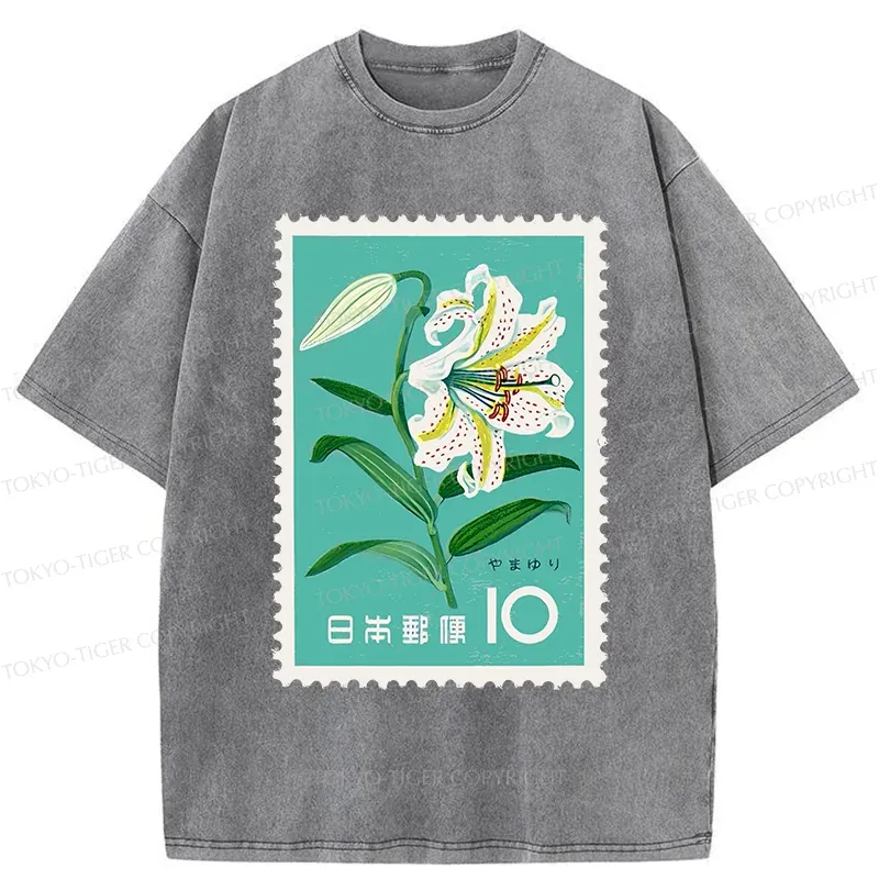 Tokyo-Tiger Japanese Stamps Washed T-Shirt