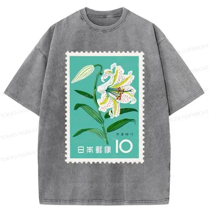 Tokyo-Tiger Japanese Stamps Washed T-Shirt