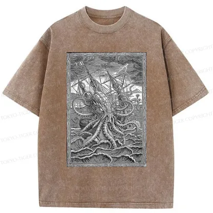 Tokyo-Tiger Octopus Attack Washed T-Shirt