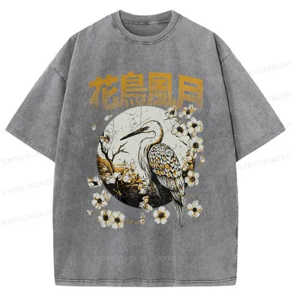Tokyo-Tiger Flowers Birds Wind And Moon Washed T-Shirt