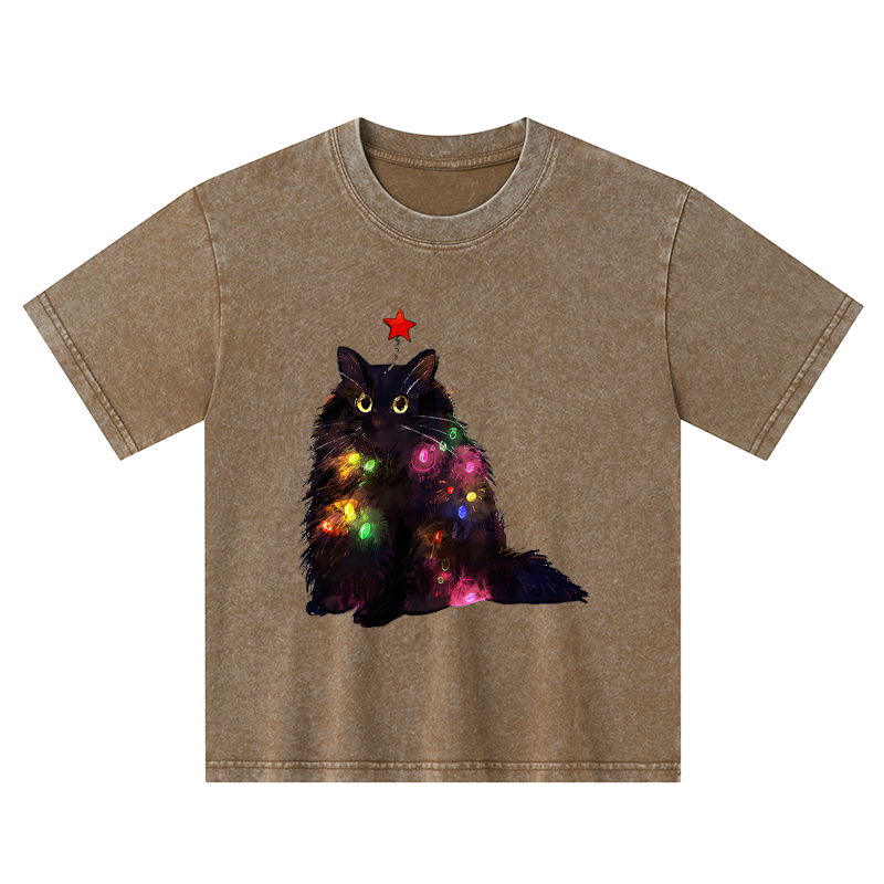 Tokyo-Tiger Christmas Lights Cat Kids Washed T-Shirt