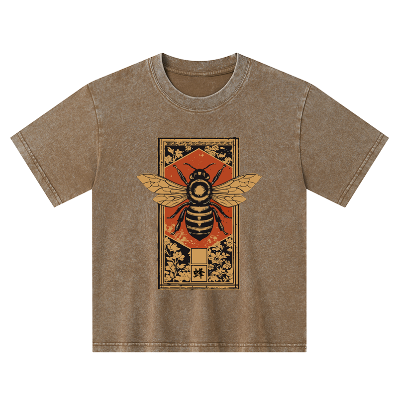 Tokyo-Tiger Japanese Bee Art Kids Washed T-Shirt