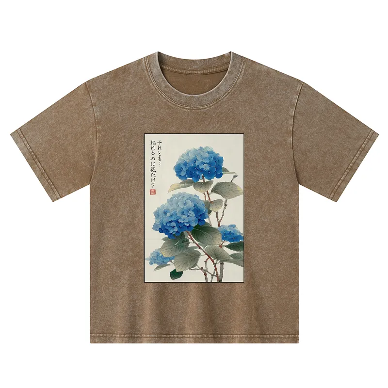 Tokyo-Tiger Ukiyoe Hydrangeas: A Reflection of the Soul Kids Washed T-Shirt