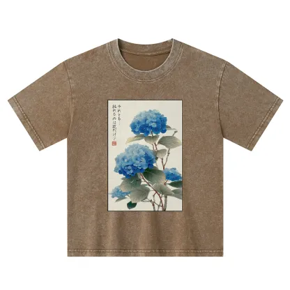 Tokyo-Tiger Ukiyoe Hydrangeas: A Reflection of the Soul Kids Washed T-Shirt