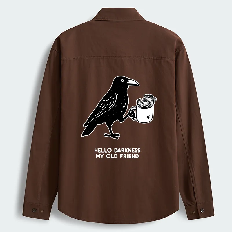 Tokyo-Tiger Crow Drinking Black Coffee Funny Men's Corduroy Work Jacket