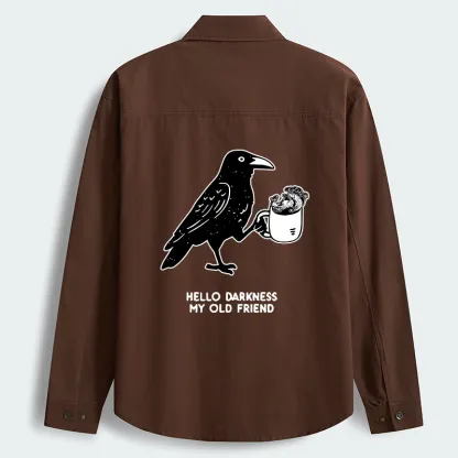 Tokyo-Tiger Crow Drinking Black Coffee Funny Men's Corduroy Work Jacket