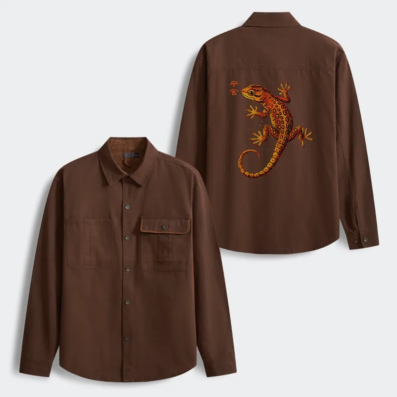 Tokyo-Tiger Retro Gecko Funny Men's Corduroy Work Jacket