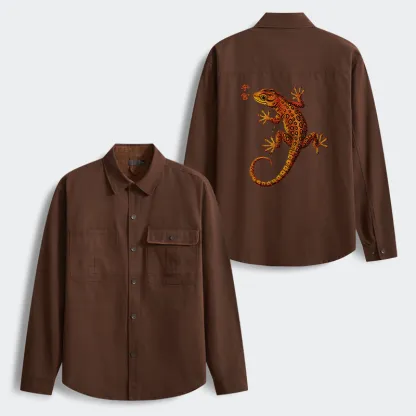 Tokyo-Tiger Retro Gecko Funny Men's Corduroy Work Jacket