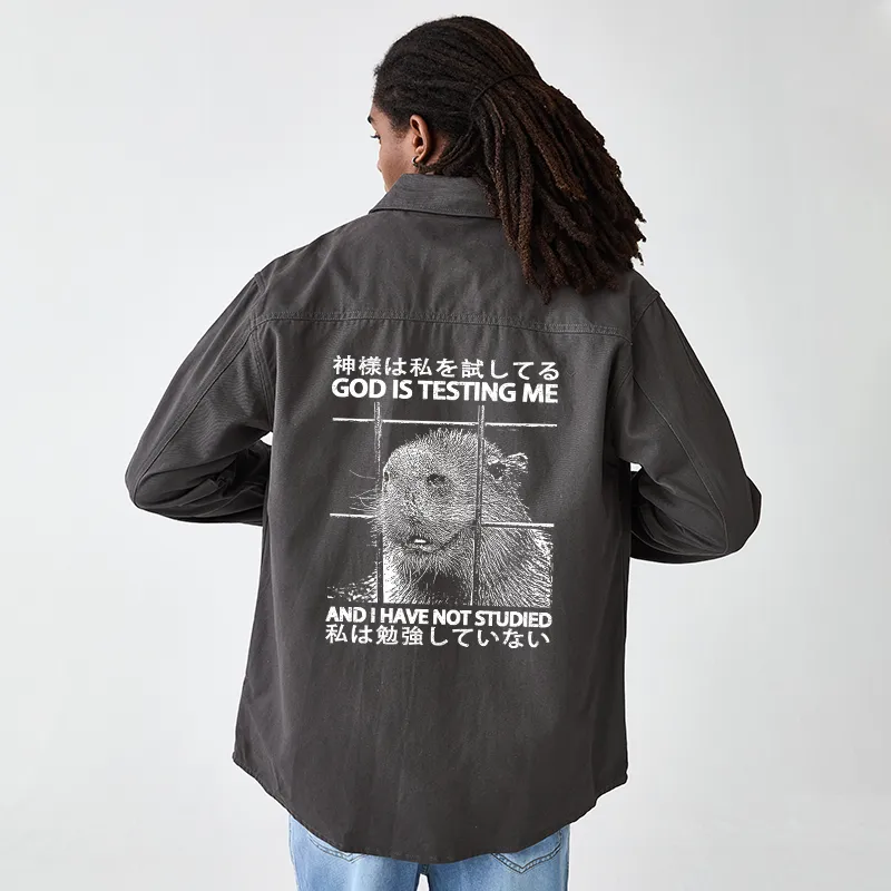 Tokyo-Tiger God Is Testing Me Men's Corduroy Work Jacket