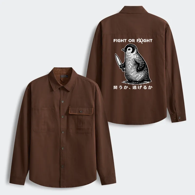 Tokyo-Tiger Funny Fight Or Flight Men's Corduroy Work Jacket