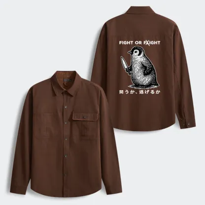 Tokyo-Tiger Funny Fight Or Flight Men's Corduroy Work Jacket