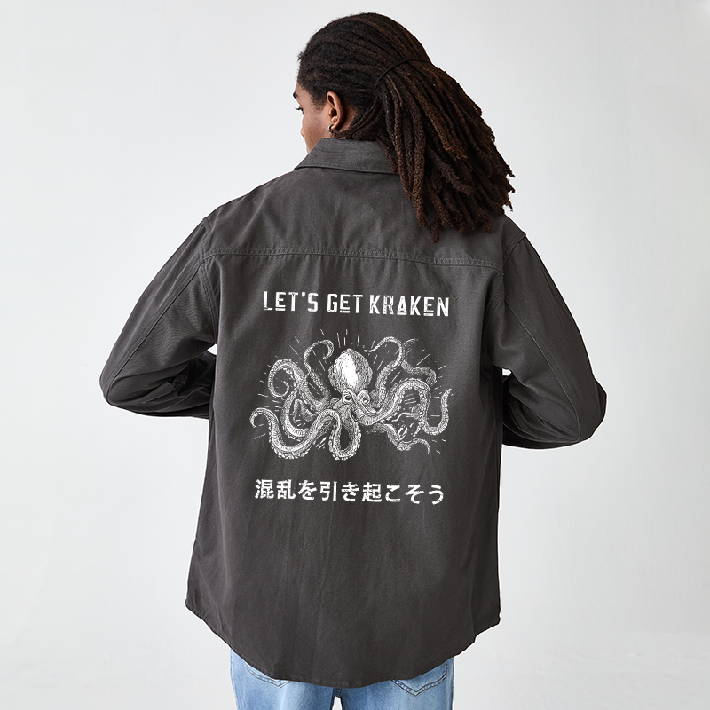 Tokyo-Tiger Funny Octopus：Let’s Get Kraken Men's Corduroy Work Jacket