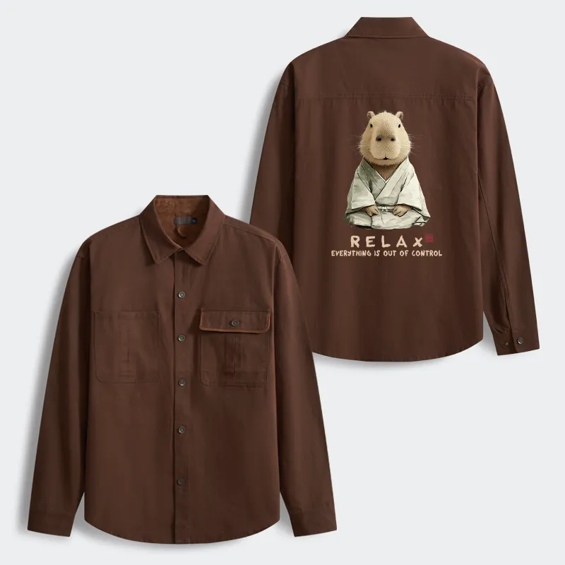 Tokyo-Tiger Zen Capybara：Relax, it's all chaos Men's Corduroy Work Jacket
