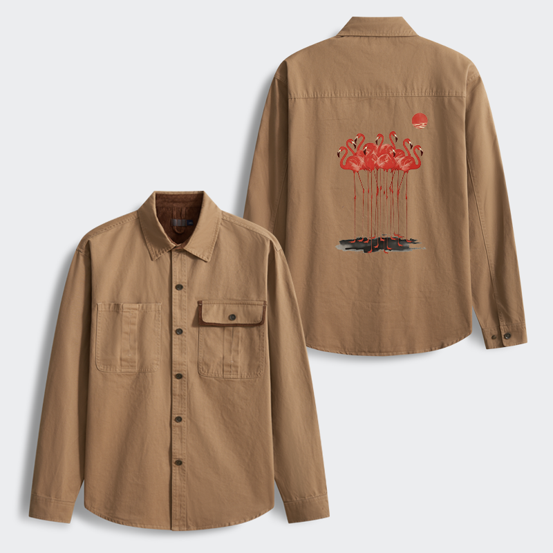 Tokyo-Tiger Flamingos at Dusk Men's Corduroy Work Jacket