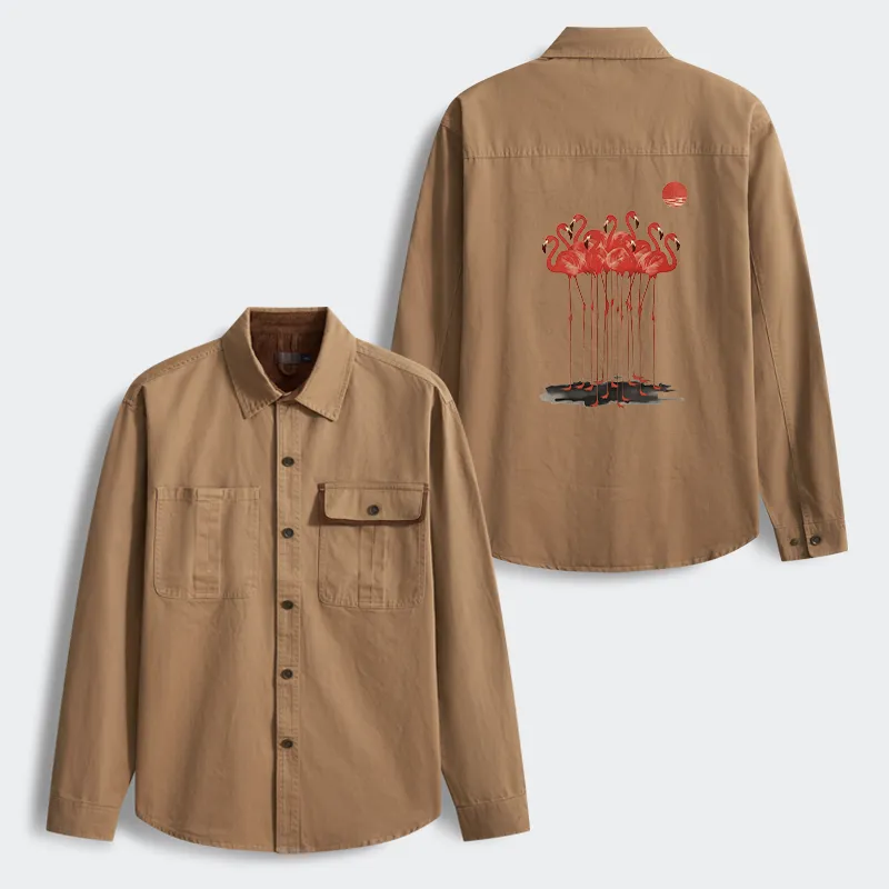 Tokyo-Tiger Flamingos at Dusk Men's Corduroy Work Jacket