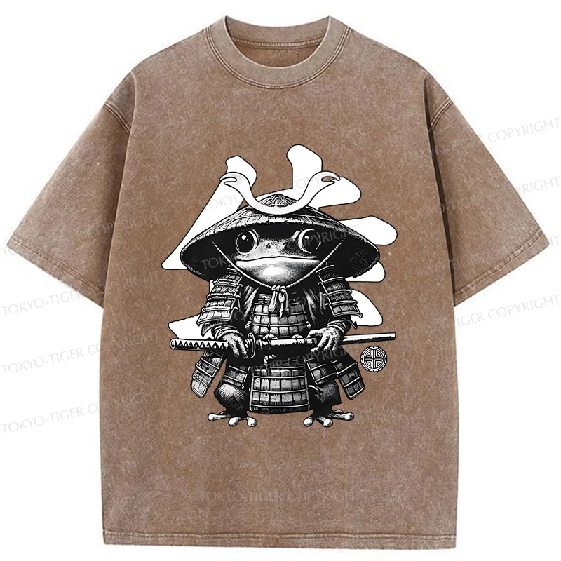 Tokyo-Tiger Frog Japanese Samurai Retro Washed T-Shirt