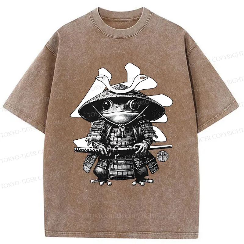 Tokyo-Tiger Frog Japanese Samurai Retro Washed T-Shirt