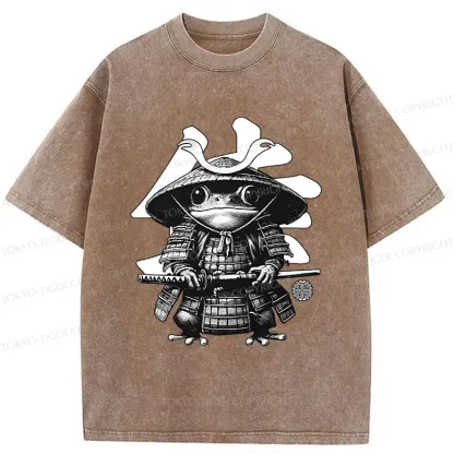 Tokyo-Tiger Frog Japanese Samurai Retro Washed T-Shirt