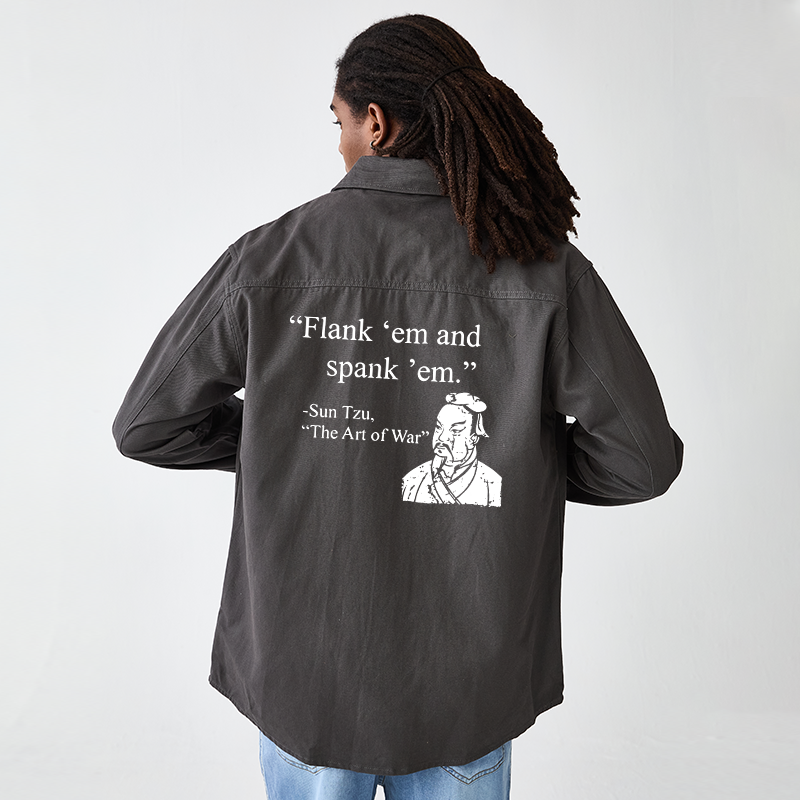 Tokyo-Tiger The Art Of War Funny Men's Corduroy Work Jacket