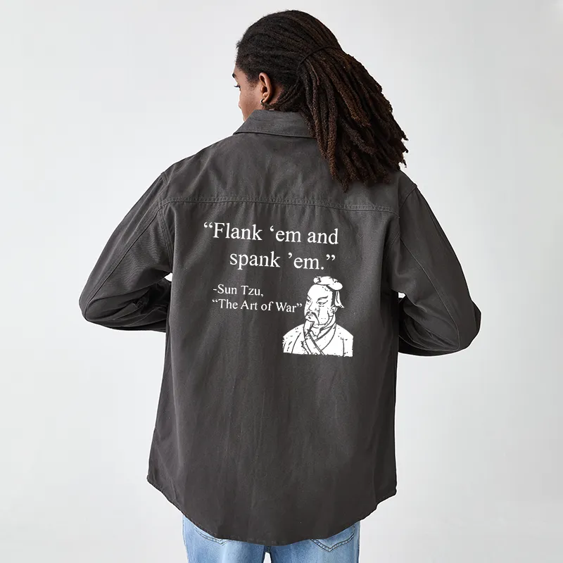 Tokyo-Tiger The Art Of War Funny Men's Corduroy Work Jacket