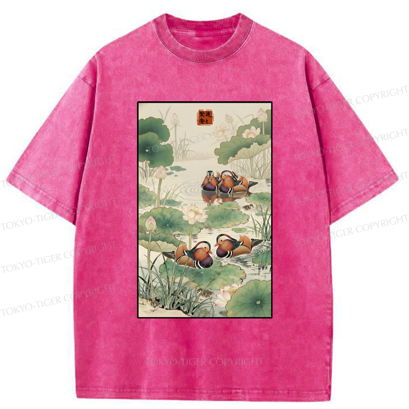 Tokyo-Tiger Lotus and Mandarin Ducks Washed T-Shirt