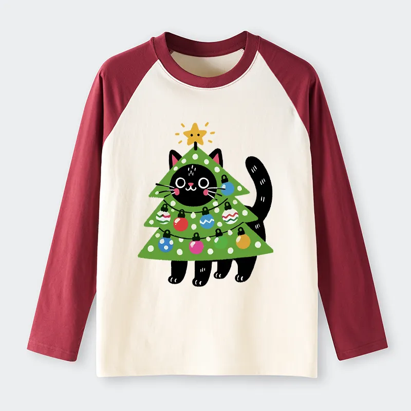 Tokyo-Tiger Christmas Tree Cat Raglan Long Sleeve T-shirt