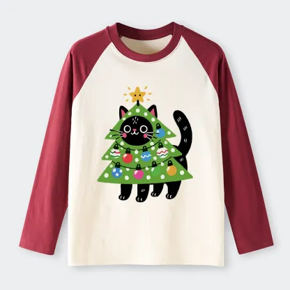 Tokyo-Tiger Christmas Tree Cat Raglan Long Sleeve T-shirt