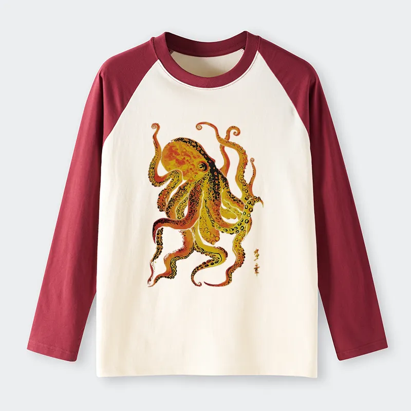 Tokyo-Tiger Deep Sea Gorgeous Octopus Raglan Long Sleeve T-shirt
