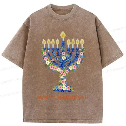 Tokyo-Tiger Hanukkah Candles Washed T-Shirt