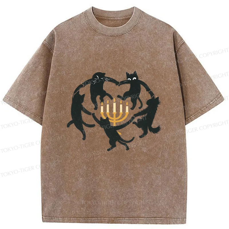 Tokyo-Tiger Hanukkah Black Cat Washed T-Shirt