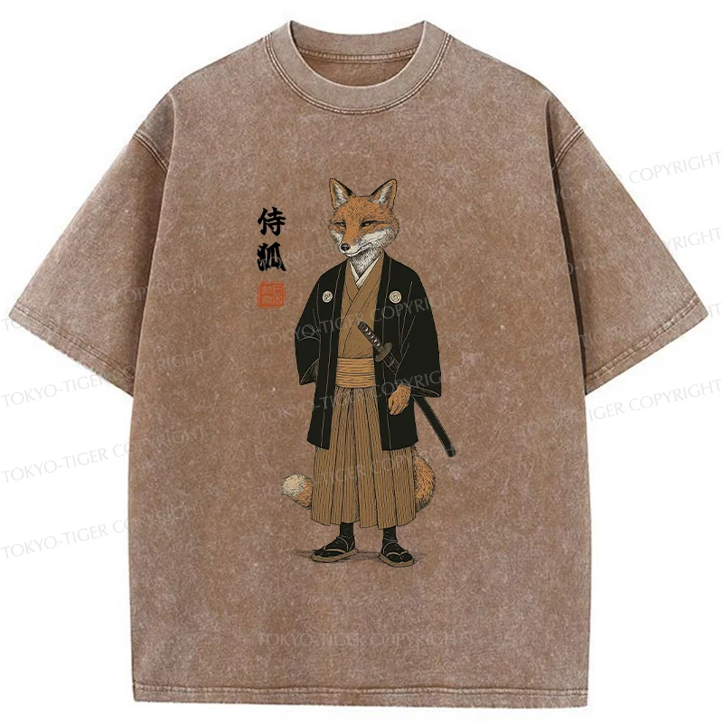 Tokyo-Tiger Fox Samurai Washed T-Shirt