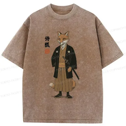 Tokyo-Tiger Fox Samurai Washed T-Shirt