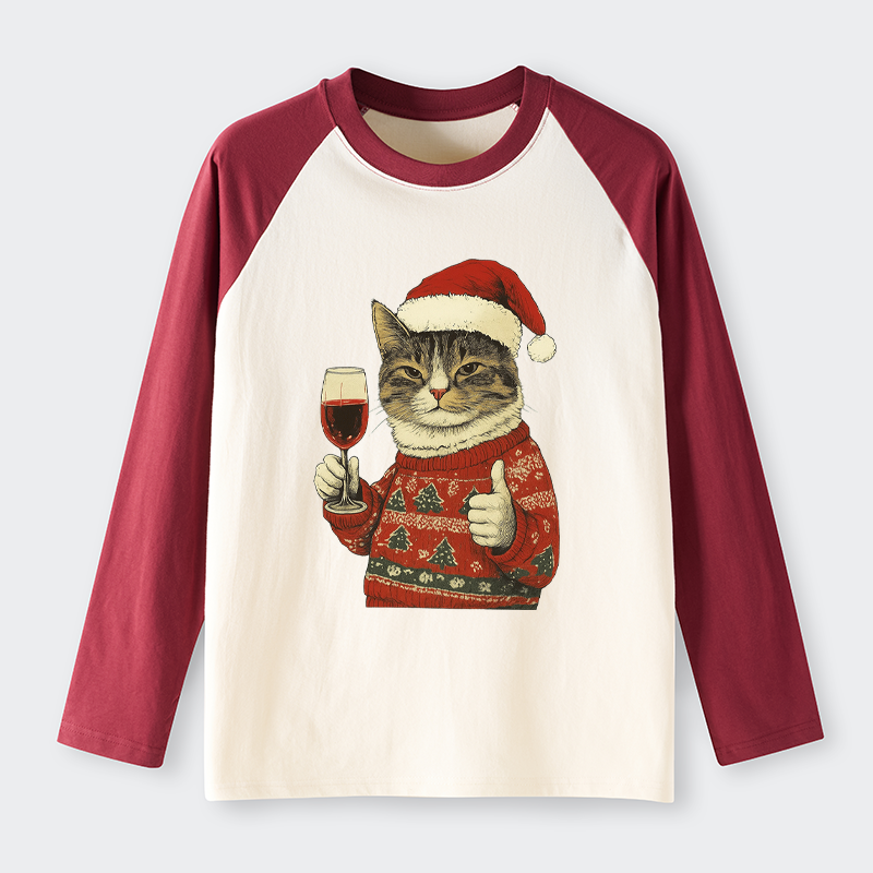 Tokyo-Tiger Christmas Cat Likes Raglan Long Sleeve T-shirt
