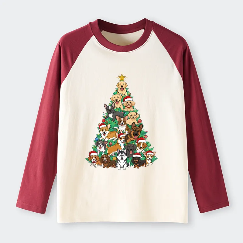 Tokyo-Tiger Christmas Tree Dog Funny Raglan Long Sleeve T-shirt
