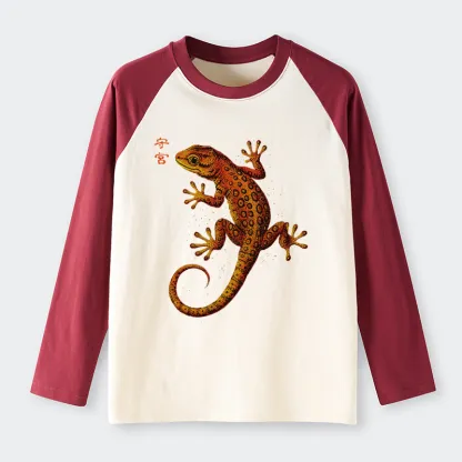 Tokyo-Tiger Retro Gecko Funny Raglan Long Sleeve T-shirt