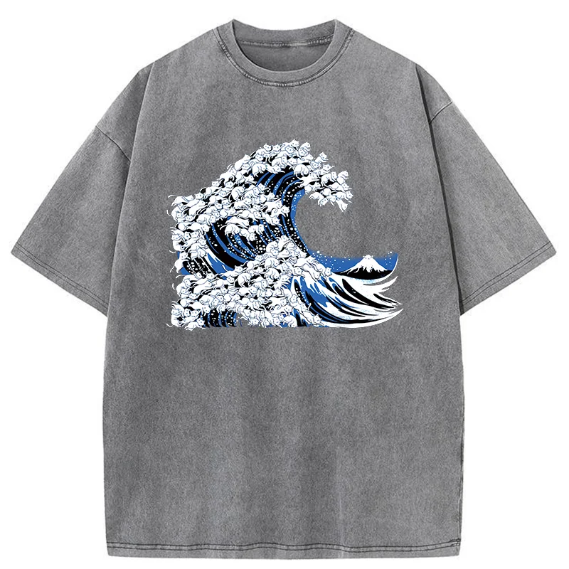 Tokyo-Tiger Japanese Cat Wave Washed T-Shirt