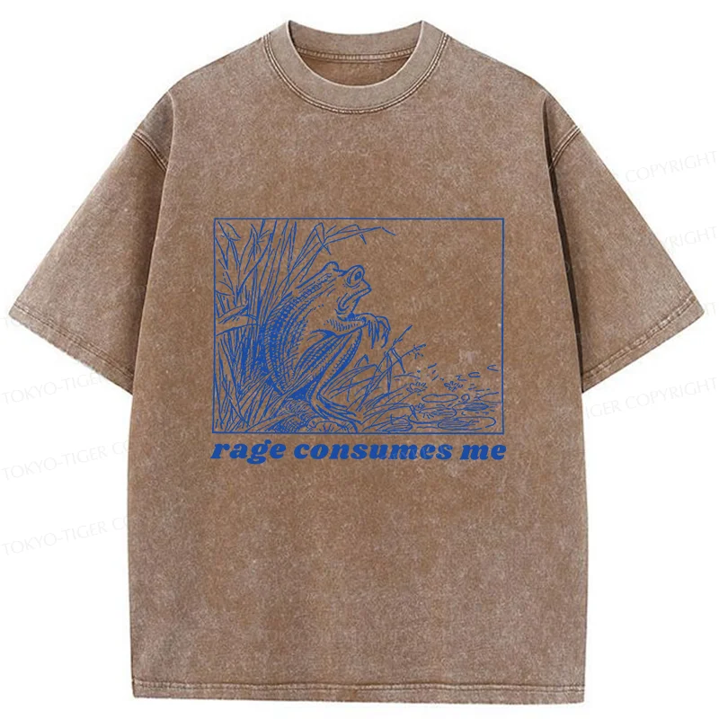Tokyo-Tiger Rage Consumes Frog Washed T-Shirt