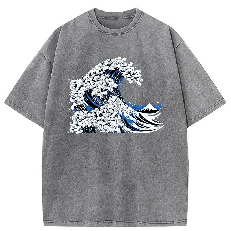 Tokyo-Tiger Japanese Cat Wave Washed T-Shirt